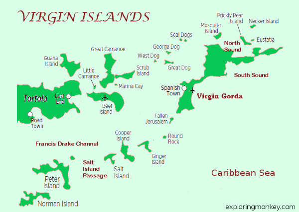 Virgin Islands Map - st. john, st. croix, tortola