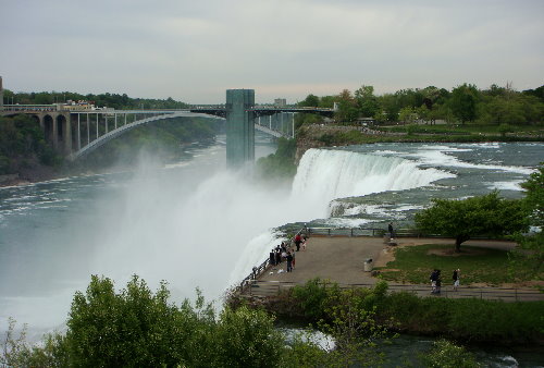 View from Goat Island - towards Luna Island, observation tower and Rainbow Bridge